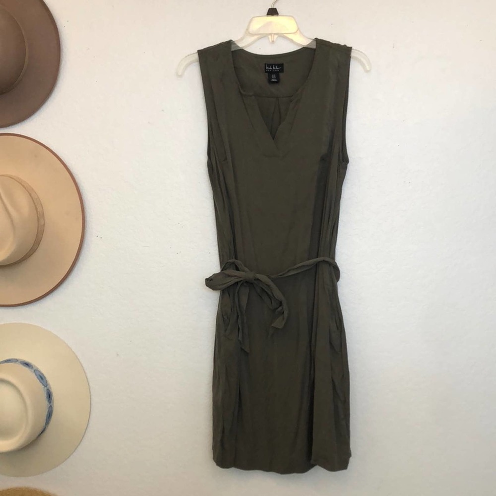 Nicole Miller Olive Green Shift Dress W/ Pockets